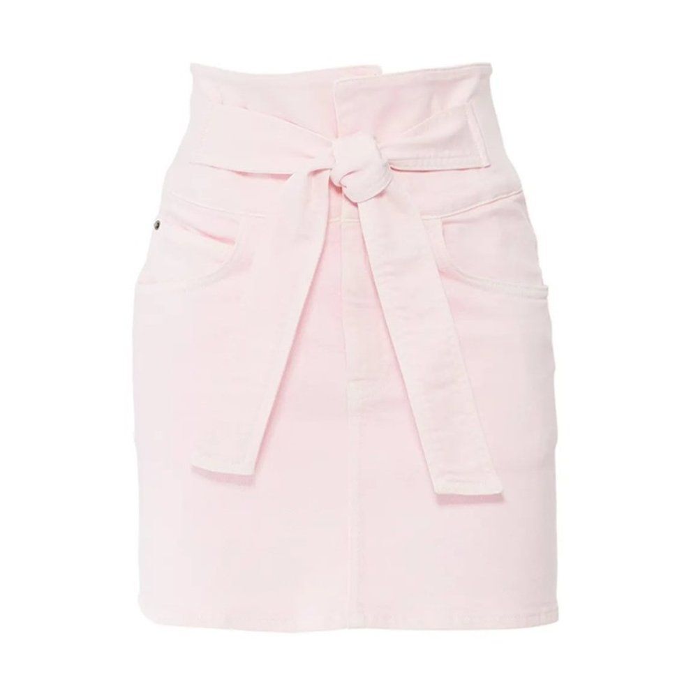 Rebecca Minkoff Callie Denim Tie Waist Mini Skirt Pale Light Pink XXL